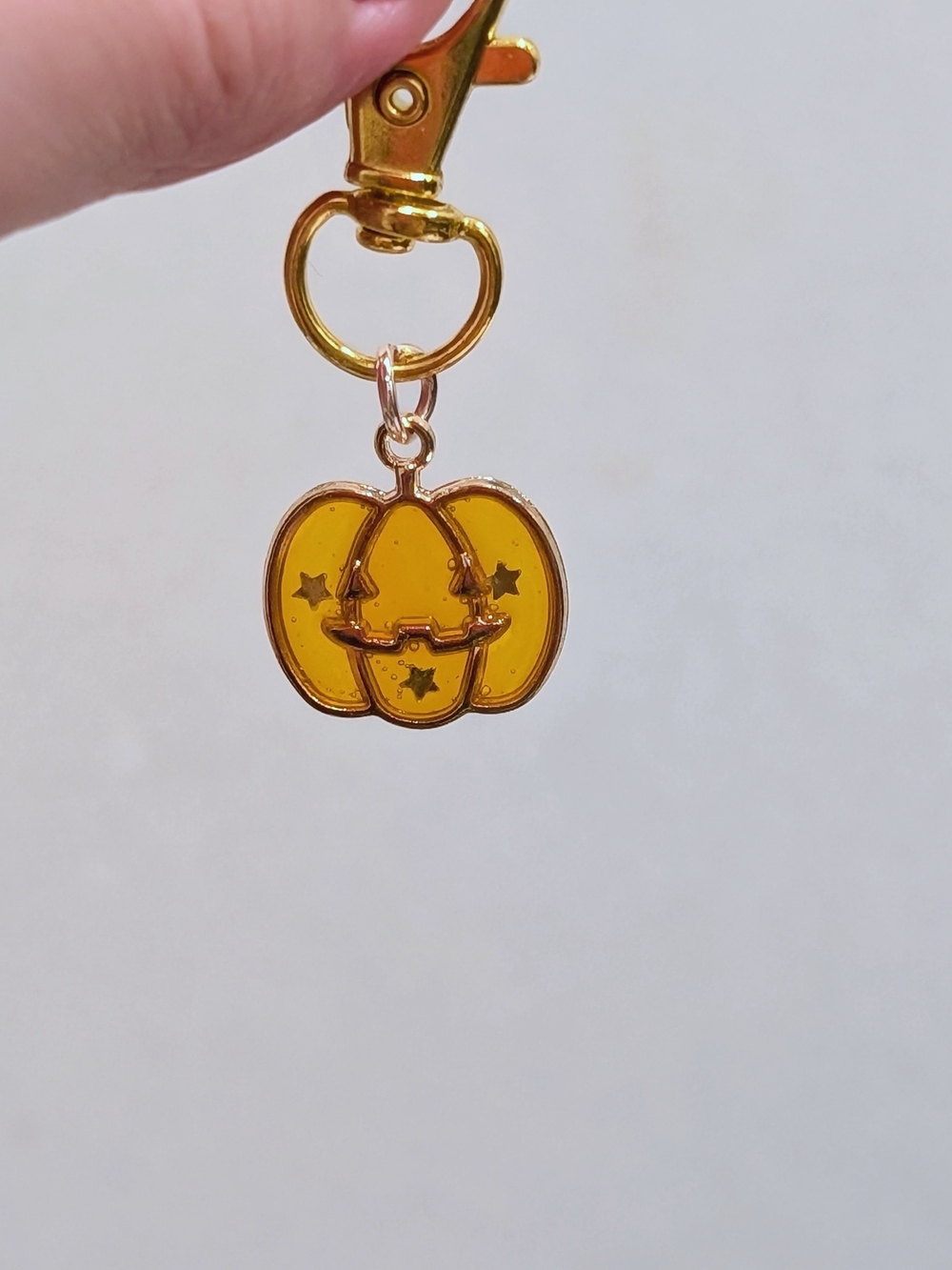 Gold Pumpkin Enamel Keychain Charm - Yellow Pumpkin Keyring